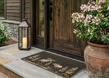 HF by LT Pine and Moose Pin Dot Rubber Doormat, 18 x 30 inches, High-Traction, Year-Round Use, Low Profile, Black with Brushed Copper Finish