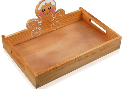 Sliner Christmas Wood Serving Tray with Handles, Gingerbread Man
