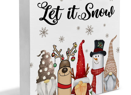 Let it Snow Sign, Holiday Winter Christmas Decor, Christmas Gnomes Moose Snowman Decorations for Home Office Desk Table Shelf Fireplace 5 x 5 Inch
