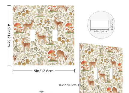 Luhuolu Decorative Light Switch Plate Covers Woodland Deer Mushroom Leaf Butterfly 2 Gang Wall Plate Unique Double Toggle Boho Forest Themed Double Light Switch Covers Rustic Home Decor