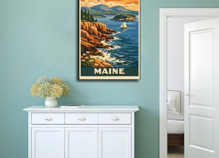 AUHUE Bar Harbor Maine Poster - Coastal Art Poster Canvas Living Room Wall Decoration Painting Office Decor Frame 16x24inch