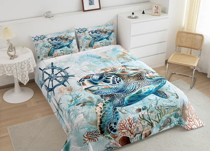 Feelyou Sea Turtle Bedding Set Marine Life Sea Comforter Set for Kids Boys