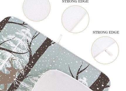 Winter Dish Drying Mat 18 x 24 inch Winter Landscape Snow Tree Deer Decorative Drying Mats Microfiber Absorbent Holiday Dish Washable Draining Mat for Kitchen Counter Decor