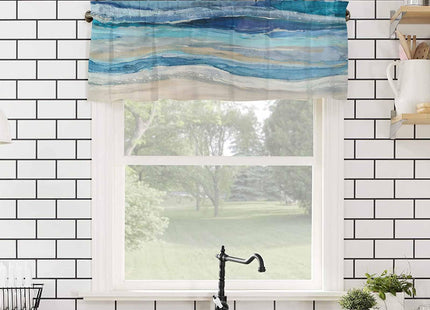 Coastal Beach Valances - Navy Blue Kitchen Curtains - Abstract Blue Wave Window Treatment - Modern Ombre Valances for Living Room, Bedroom & Bathroom - 42"x12"