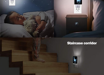 Jopowide Blue Deer Night Light, Northern Lights Night Lights Plug into Wall Decor for Bedroom, Bathroom, Hallway, Kitchen, Dusk to Dawn Sensor Nightlights for Women Men Room Gifts