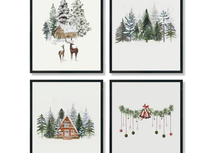 ULEGIE Christmas Winter Forest Cabin Poster Wall Art Prints Set of 4