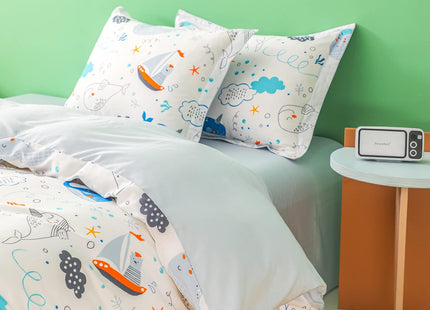 Simple&Opulence 100% Organic Cotton Duvet Cover for Kids Teens, 3 Pieces Soft Comforter Cover with Zipper Closure Cool Boy Girl Sea Sailboat Ocean Bedding Set - Whale, Twin