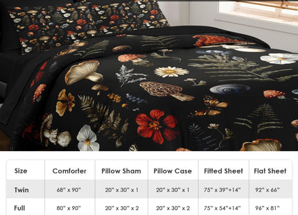 Pamnest Full Comforter Set with Sheets, 7 Pieces Woodland Mushroom Bedding