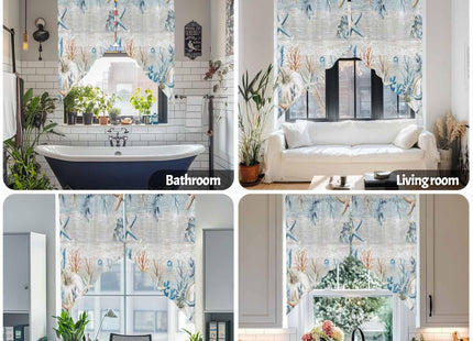 Fall Coastal Swag Valances Kitchen Curtains 36 Inches Length,Thanksgiving White Pumpkin Tier Drapes Swag Topper,Blue Ocean Starfish Coral Short Window Treatments for Small Window Cafe 2 Panels 28"x36"
