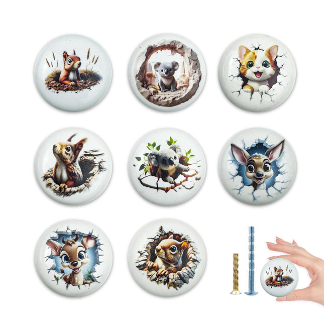 Lasyman 1.5" 8PCS Woodland Animals Nursery Cabinet Knobs Ceramic Deer Nursery Kids Room Drawer Furniture Door Decorate Pull Handles