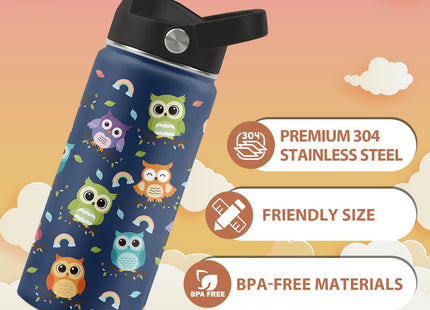 FAIVHSO Owl Gifts, 16 oz Water Bottle with Straw Lid, Owl Water Bottle