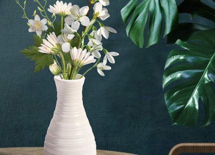 Unbreakable Vase for Flowers, Ceramic Look Plastic Vase for Home Decor, Living Room, Table (Seashell White)