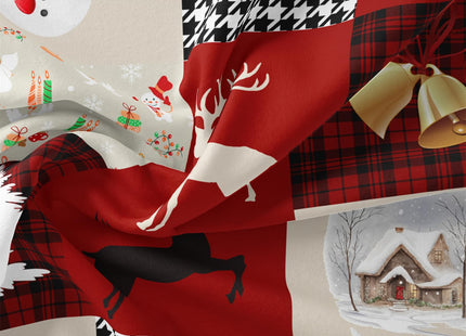ZIRANSHU Christmas Theme Grid Duvet Cover - King Size, Santa Claus Reindeers Snowflakes Rustic Cabin Christmas Lodge Western Country Holiday Decoration, 3-Piece Comfortable Checkered Bedding Set