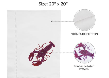 EmbroideryLinen.VN Cotton Cloth Tea Napkins Set of 4, Lobster