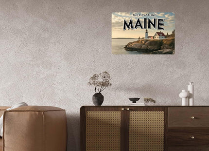 Maine Lighthouse Tin Sign Nautical Ocean Wall Decor (8X12 IN)