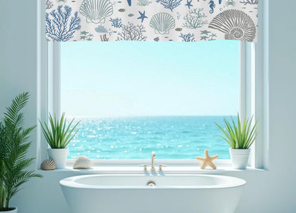 SIOQCKIS Coastal Valances for Windows, Summer Nautical Valances for Windows, Blue Seaside Valance Curtains Ocean Starfish Shell Kitchen Window Decor Conch Coral Living Room Bedroom Bathroom 51x18in