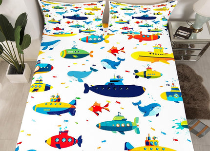 Submarines Bedding Set Twin Size Dolphin and Whale Bed Set for Girls Teens Bedroom Decor Kids Underwater World Fitted Sheet Soft Microfiber Ocean Theme Bed Cover(1 Fitted Sheet+1 Pillow Case)
