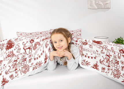 Merry Christmas Duvet Cover Set Full Size,Xmas Tree Snowman Elk Comforter Cover Rustic Cabin Bedding Set 3Pcs for Kids Teens Girls Boys Bedroom Decor Sketch Red Beige Quilt Cover,2 Pillowcases