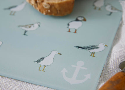 Cooksmart Coastal Birds Glass Worktop Saver, Tempered Glass Board