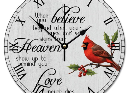 godblessign Cardinal Wall Clock Cardinal Christmas 10 inch Love Never Dies