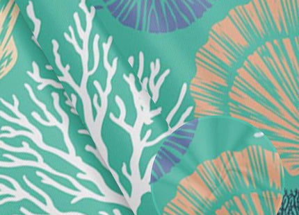Coastal Valance Curtains for Windows Starfish Shellfish Kitchen Curtains Window Treatment Aqua Green Beach Coral Curtain Rod Pocket Valances for Kitchen Bathroom Living Room 54x18 inch, 1 Panel