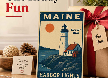 Maine Harbor Lights Vintage Metal Signs 8 X 12 Inch
