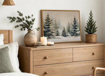 ARPEOTCY Vintage Winter Christmas Framed Wall Art, Forst Pine Tree, 12x16In