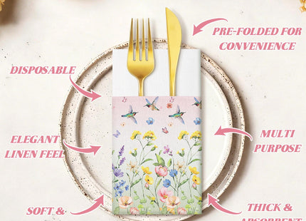 Potchen 100 Pcs Linen Feel Napkins Disposable, Hummingbird