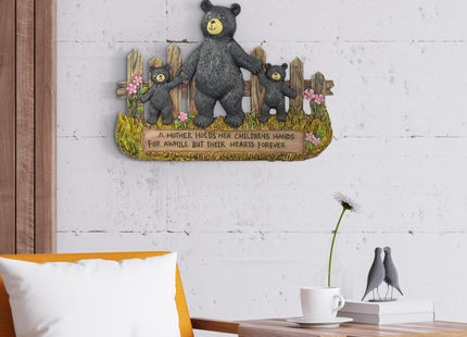Pine Ridge Family Black Bear Wall Art Home Decor - Rustic Framed Wall Art Family Bear A Mother Holds Her Childrens Hands For Awhile But Their Hearts Forever - Cabin Christmas Home Decorative