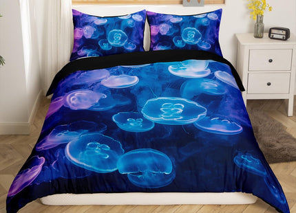 Erosebridal Jellyfish Bedding Duvet Cover Sets Full Size, 3D Jellyfish Comforter Cover Set, Soft Microfiber Under Sea Wildlife Bedding Decorative 3 Piece with 2 Pillowcases, Ocean Animal Quilt Cover