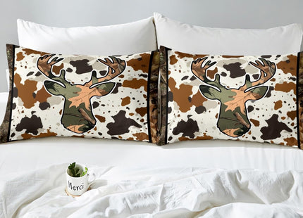 Erosebridal Deer Cow Print Bed Sheets Rustic Trees Branches Leaves Camo Bed Sheet Set Twin Camouflage Hunting Theme Fitted Sheet Rustic Farmhouse Flat Sheet Soft Breathable 1 Pillow Case