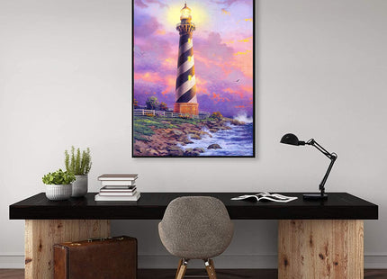 NAIMOER 5D Diamond Art Numbers Kits for Adults, DIY Full Drill Diamond Art Seaside Lighthouse Round Diamond Art Crystal Craft for Home Wall Decor Gift