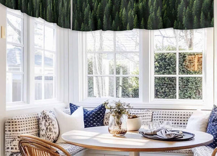 Rullikatlyi Green Forest Curtain Valances for Windows, Pine Trees Farmhouse Kitchen Valance Window Treatments Panel 2 Pack, Christmas Tree Rod Pocket Short Curtains for Bathroom Bedroom 42 x 12 Inch