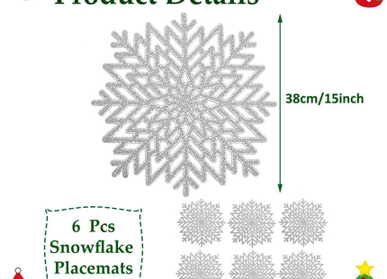 Snowflake Placemats Set of 6, Christmas Placemats Decorations Hollow Out Design Snowflake Table Mats Place Mats for Dining Table Setting Kitchen Table Mats Christmas Decoration(Silver Snowflake)