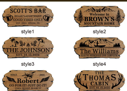 Personalized Cabin Sign - Rustic Wood Welcome Sign for Outdoor & Home Wall Decor - Customizable Farmhouse Decor, Backyard Sign & 3D Carving Wood Sign.3D carved decorative wooden plaques.