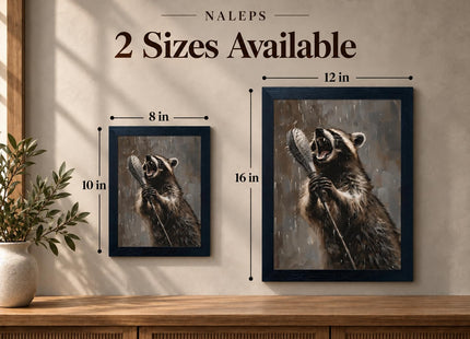 NALEPS Raccoon Bathroom Framed Wall Art,Funny Raccoon Wall Decor,12x16 In
