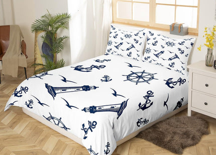 Feelyou Nautical Anchor Decor White Blue Bedding Set Twin Size Duvet Cover Set for Boys Girls Teens Ocean Duvet Cover Breathable Zipper Closure 2 Count 1 Duvet Cover & 1 Pillow Case