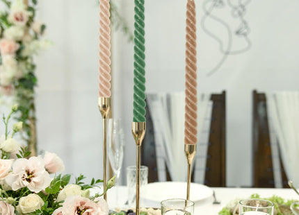 Whaline 8 Pcs 10 Inch Woodland Spiral Taper Candles Green Brown Dripless Twisted Wax Candles Long Unscented Candle Sticks for Home Forest Party Table Decor Supplies