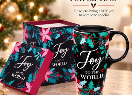 Topadorn 17oz Holly Joy Ceramic Coffee Mug with Lid