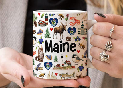 Lotacy Maine Symbols Colorful Coffee Mug, 11 oz, Maine Souvenirs And Gifts For Men, Women
