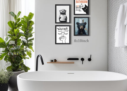 LLEEMPI Funny Black Bear Toilet Paper Bathroom Wall Art, 8x10 Framed Print