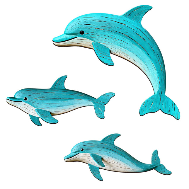 Goodangie00 3 Pcs Wooden Sea Dolphin Wall Art Decor - 9.8" Ocean Animal Beach Theme Vintage Coastal Hanging Decoration for Home Garden Farmhouse Pool Lake Bathroom Gift (2 Sizes)