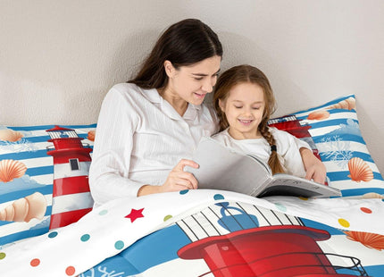 Erosebridal Nautical Comforter Set Twin Red White Lighthouse Bedding Set, Blue Stripes Bedding Comforters & Sets Coastal Conch Starfish Duvet, Ocean Theme Quilt Comforter Super Cozy Microfiber 2pcs