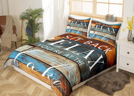 Lake Life Theme Bedding Set,Rustic Farmhouse Duvet Cover for Kids Teens Boys Girls,Brown and Blue Comforter Cover Decorative Room,Lake Quilt Cover with 2 Pillowcases,King Size(No Comforter)