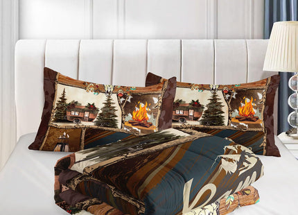 Smell Sunshine Camping Cabin Comforter Set for Kids Teens,Outdoor Adventure Campfire Comforter Set with 1 Comforter and 2 Pillowcases for Teens and Boys Bedroom All Season(Camping Cabin Twin)