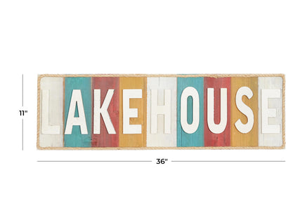 Deco 79 Wooden Sign Home Wall Decor Lake House Wall Sculpture, Wall Art 36" x 2" x 11", White