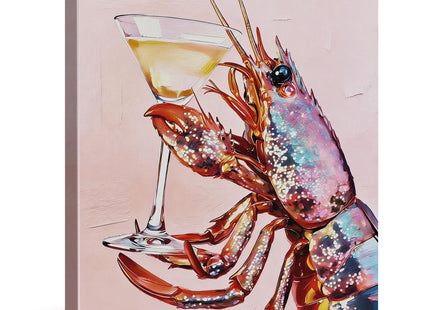 Cute Lobster Martini Wall Art Print - Abstract Pink Lobster Wall Decor for Home Beach House Bedroom Living Room 8x10 Inch Framed