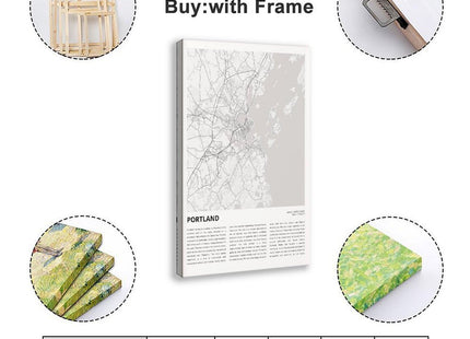 ghNDJdk Portland Map, Travel Maine, Housewarming Gift Canvas Poster Bedroom Sports Landscape Office Room Decor Gift StyleFrame 12x18inch