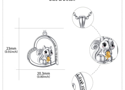 AXOMY Squirrel Necklace 925 Sterling Silver Squirrel Heart Pendant Necklace Squirrel Jewelry Gifts for Women Mom Squirrel Lovers