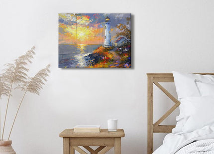 Coastal Wall Art Lighthouse Decor Beach Bathroom Decor Nature Ocean Landscape Canvas Prints Pictures Modern Nautical Seascape Painting Artwork for Kitchen Bedroom Living Room Home Decoration 12x16"